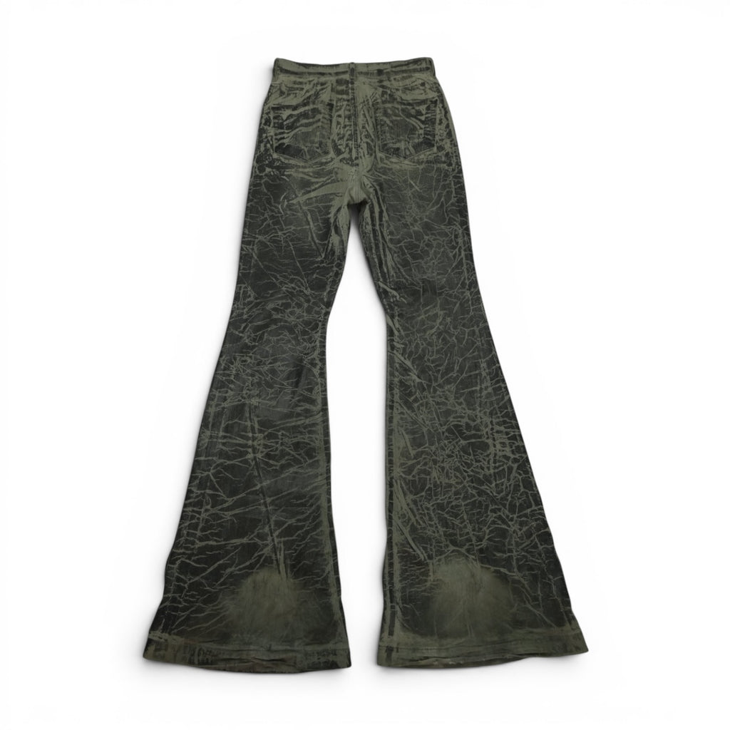 Rick Owens AW25 Concordians waxed foil bolans bootcut denim