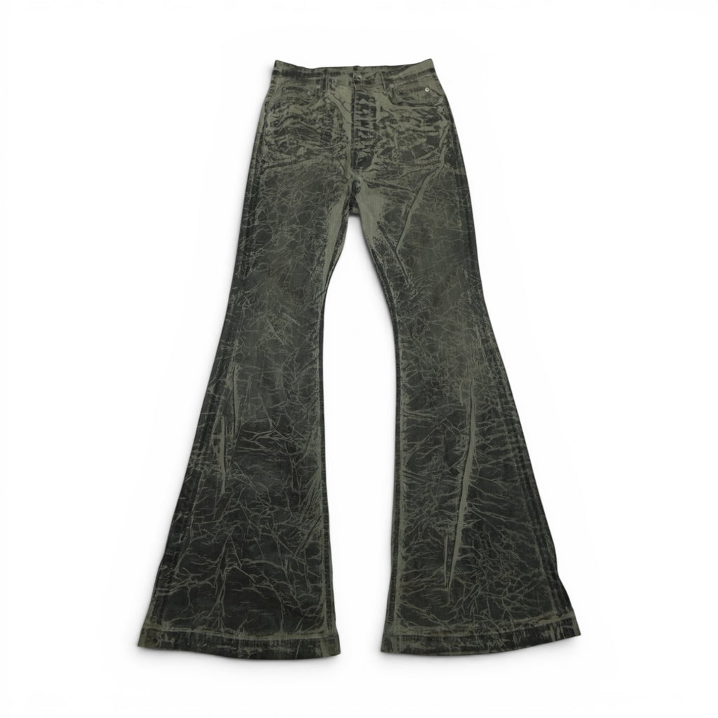 Rick Owens AW25 Concordians waxed foil bolans bootcut denim