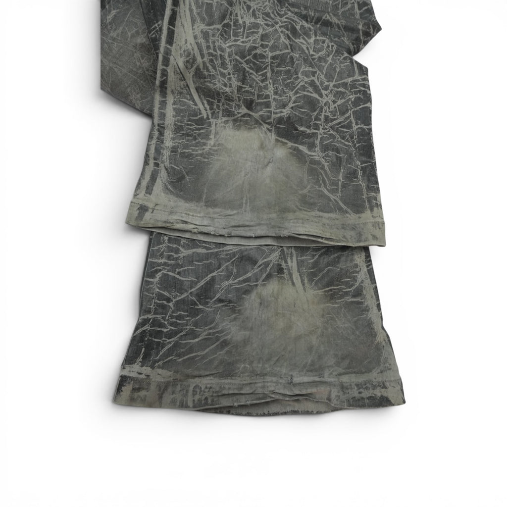 Rick Owens AW25 Concordians waxed foil bolans bootcut denim